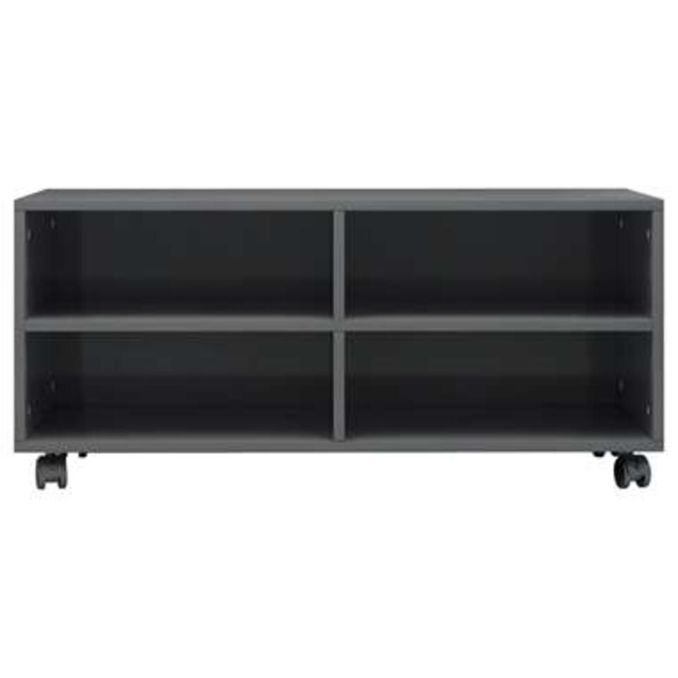 VIDAXL Tv-meubel met wieltjes 90x35x35 cm spaanplaat hoogglans grijs