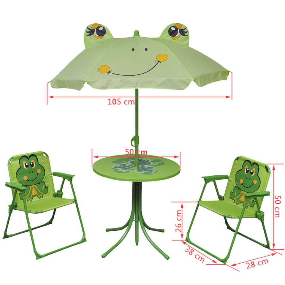 VIDAXL 3-delige Bistroset voor kinderen met parasol groen