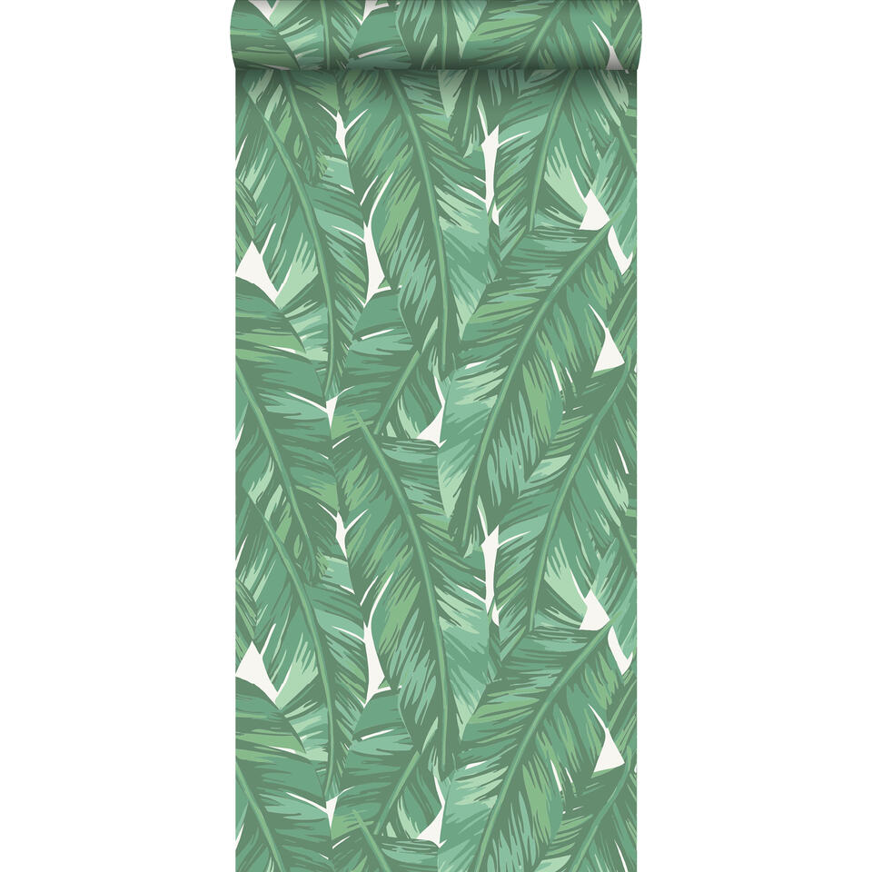 Dollar Stoffig verdund ESTAhome behang - bananenbladeren - jade groen - 0.53 x 10.05 m | Leen  Bakker