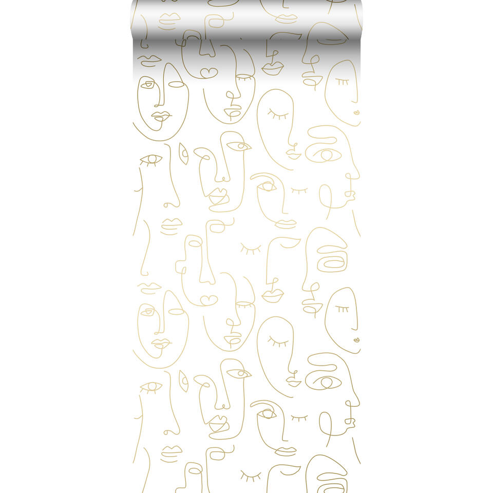 ESTAhome behang - gezichten - wit en glanzend goud - 0.53 x 10.05 m product