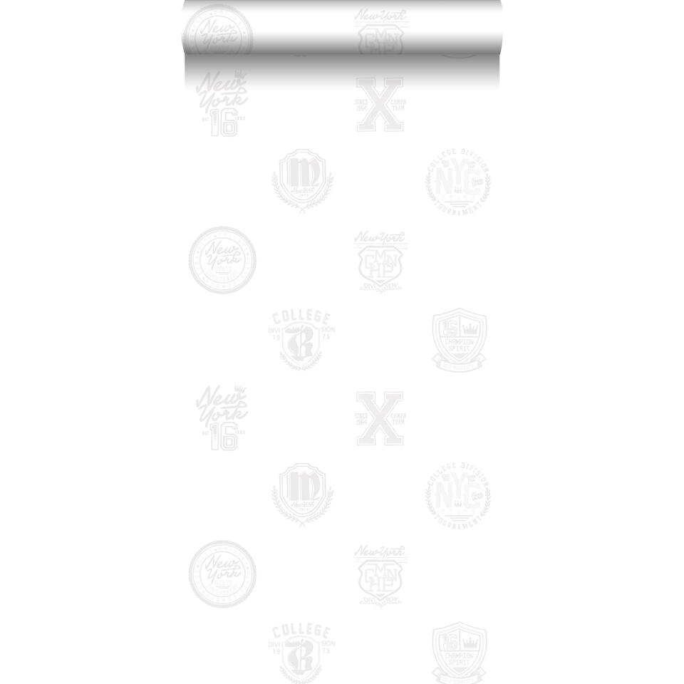 ESTAhome behang - school emblemen - zilver op wit - 53 cm x 10.05 m product