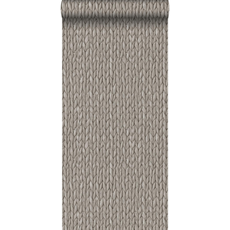 ESTAhome behang - geweven riet motief - warm grijs - 53 cm x 10,05 m product