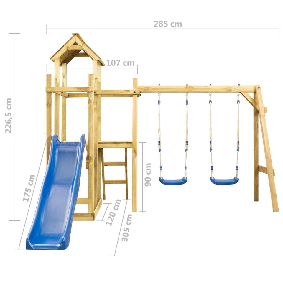 VIDAXL Speelhuis met glijbaan, schommel en ladder 285x305x226,5 cm