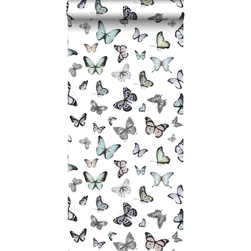 ESTAhome behang - vlinders - mintgroen pastel paars - 53 cm x 10,05 m product