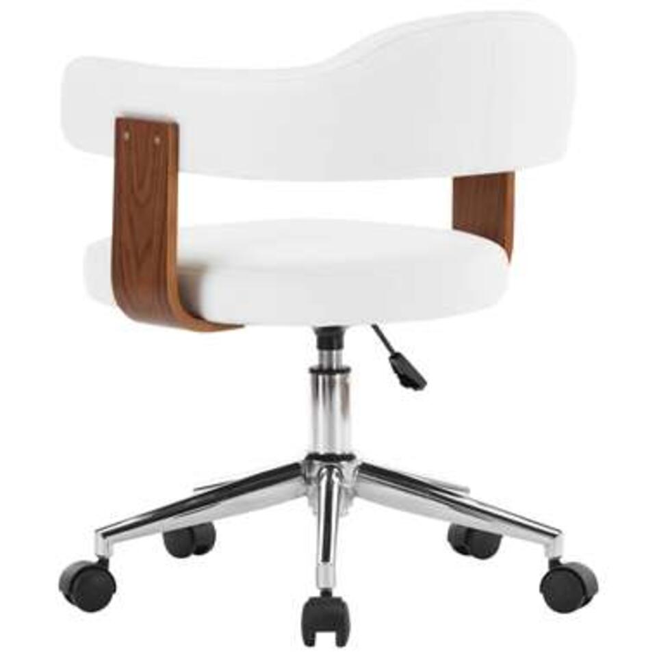 VIDAXL Kantoorstoel - draaibaar - gebogen hout en kunstleer - wit