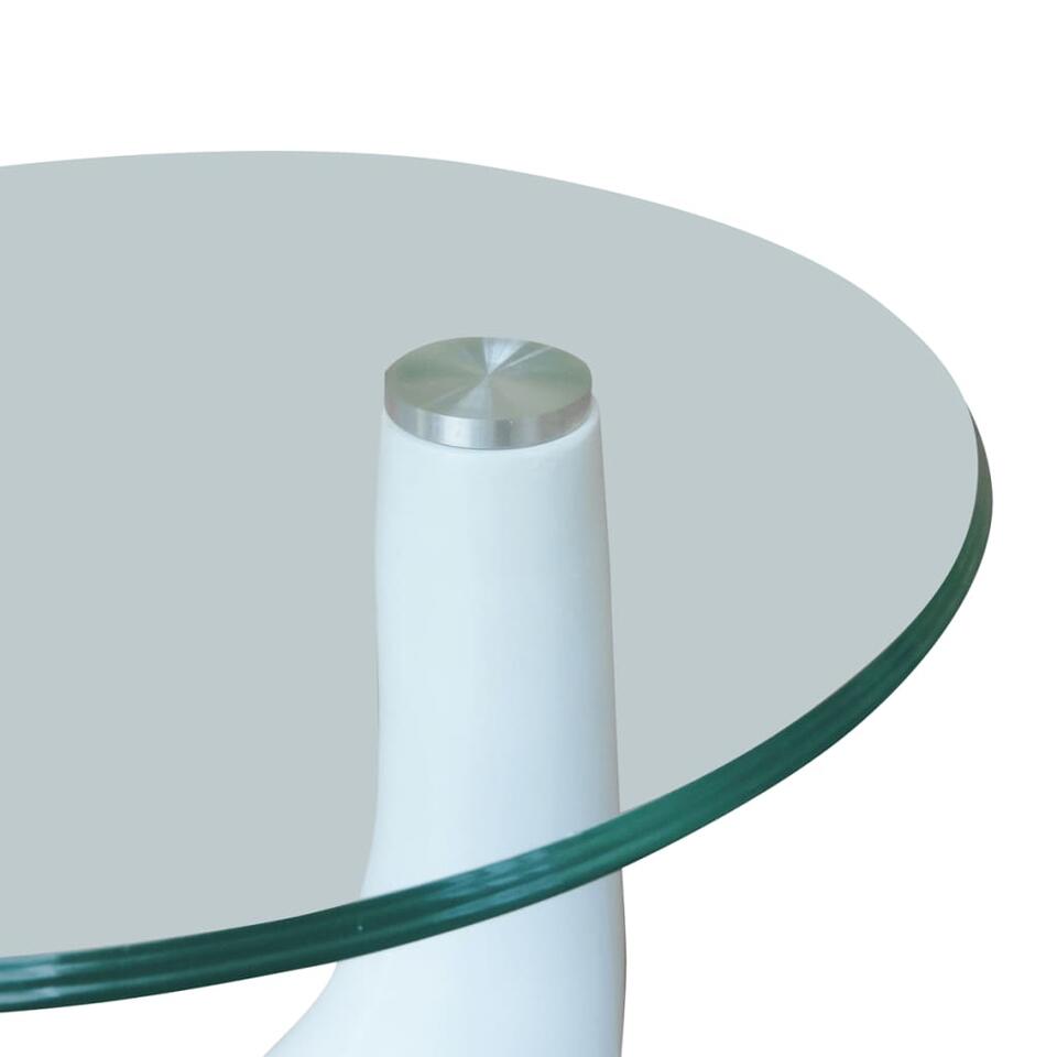 VIDAXL Salontafel met rond glazen tafelblad hoogglans wit 2 st