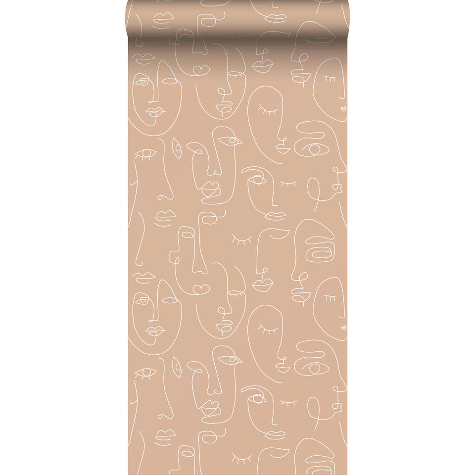 ESTAhome behang - gezichten - perzik roze en wit - 0.53 x 10.05 m product