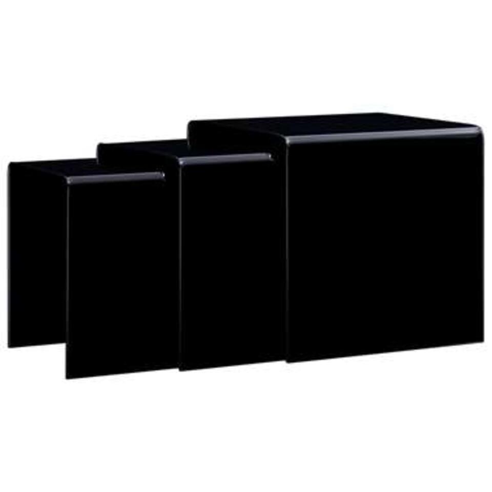 VIDAXL 3-delige Salontafelset 42x42x41,5 cm gehard glas zwart