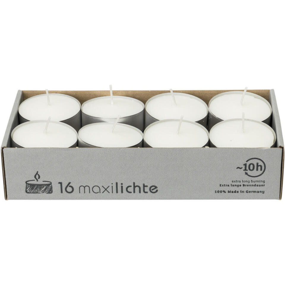 Enlightening Candles Waxinelichtjes - maxi - 16x - wit - 10 branduren