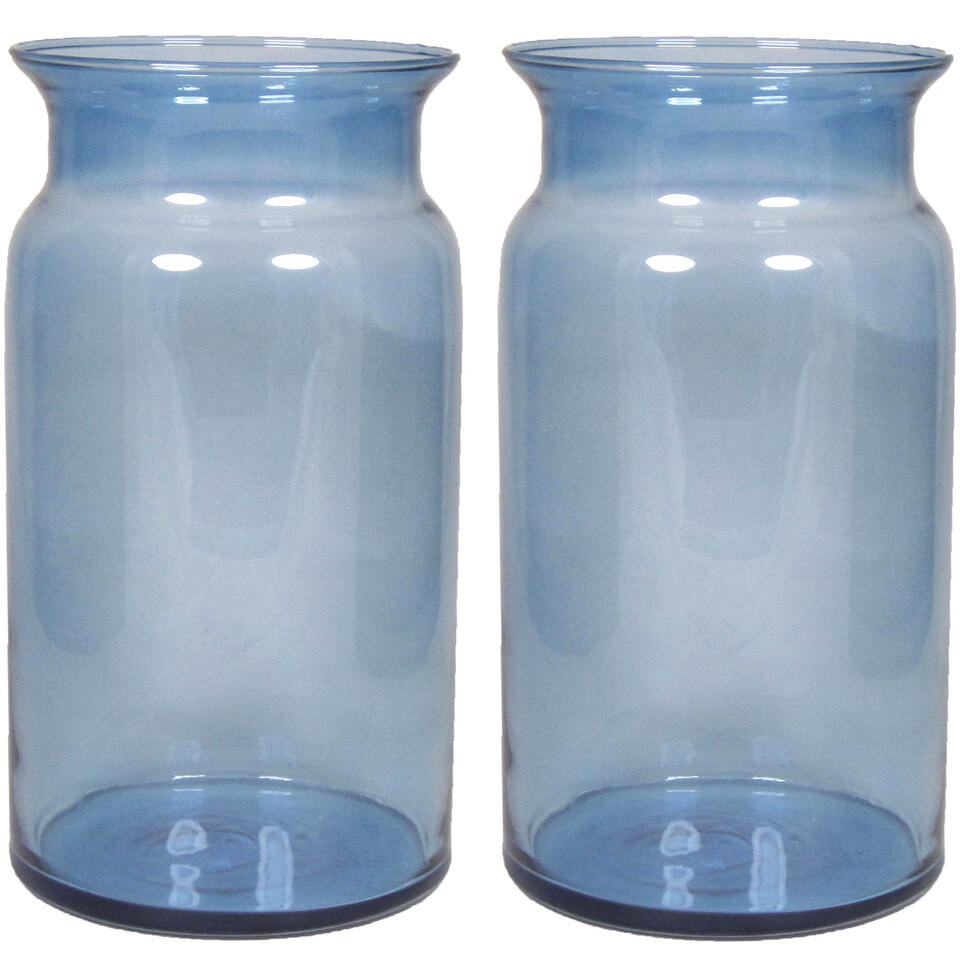 Floran Glazen melkbus vaas/vazen blauw 7 liter smalle hals 16 x 29 cm