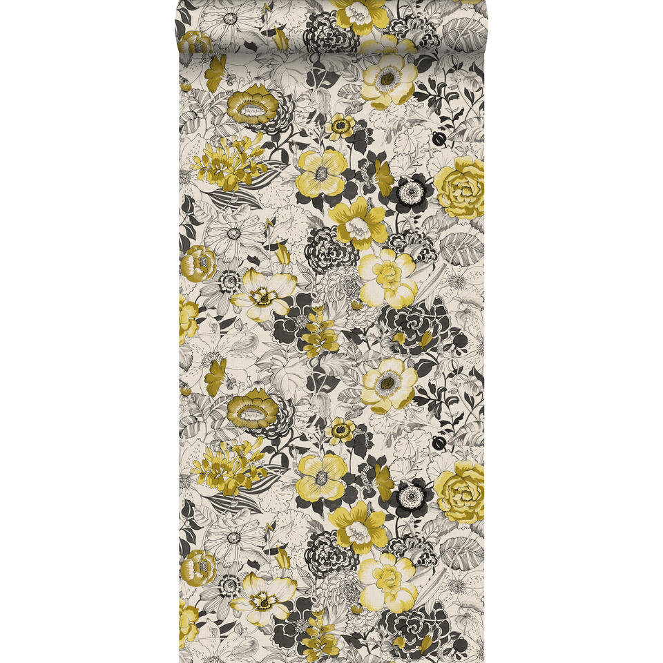 ESTAhome behang - bloemen - okergeel en beige - 53 cm x 10,05 m product