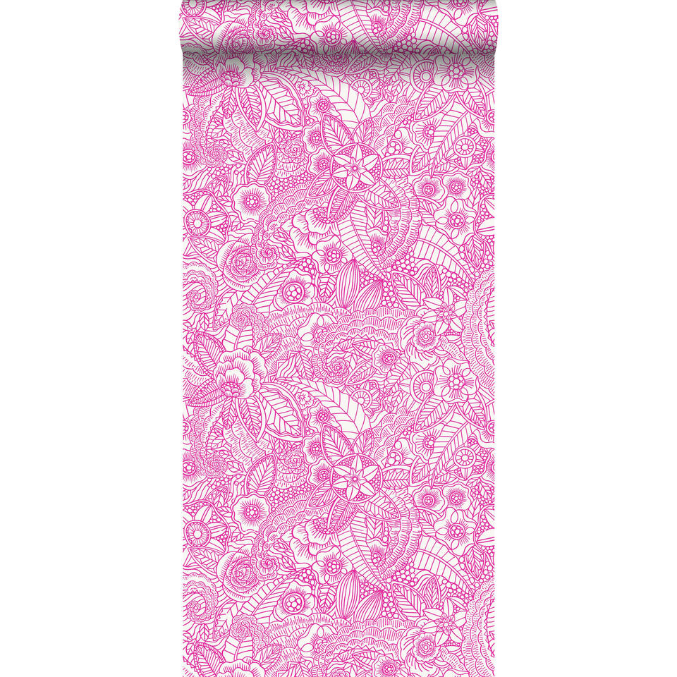 ESTAhome behang - bloemtekeningen - roze - 53 cm x 10,05 m product