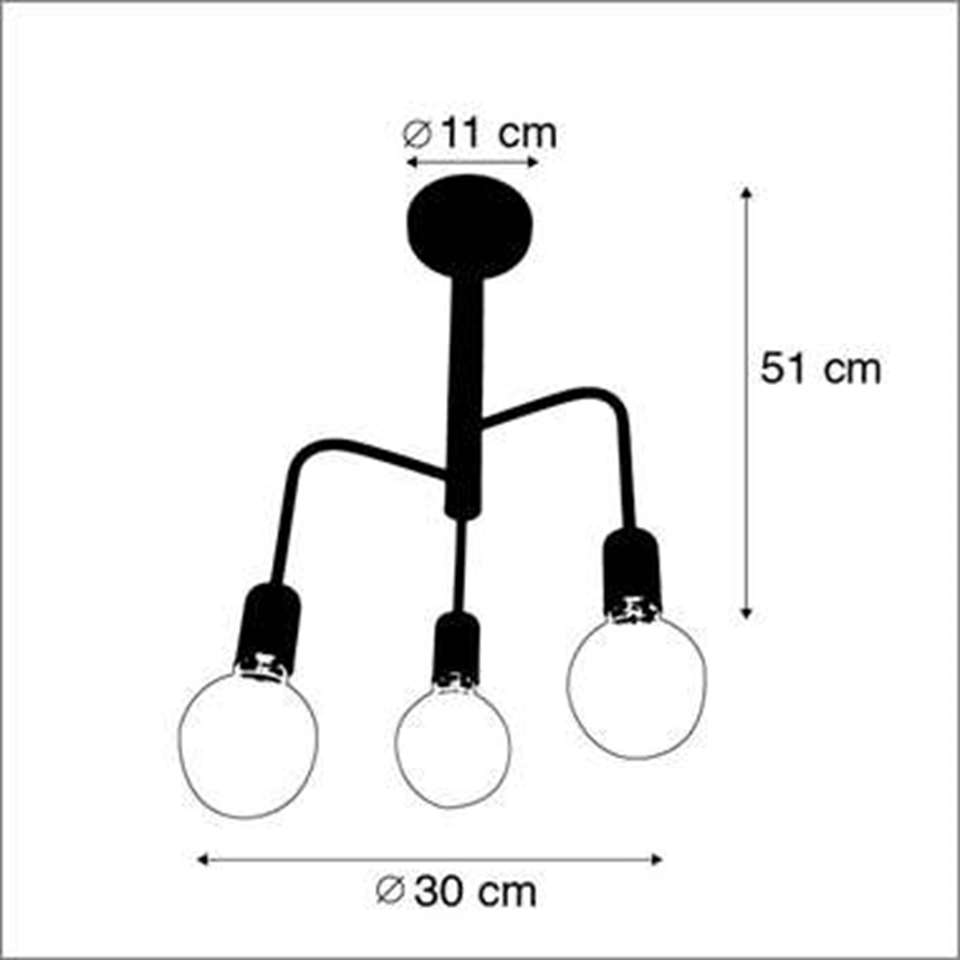 Qazqa Plafondlamp Facile - 3 lichts - zwart