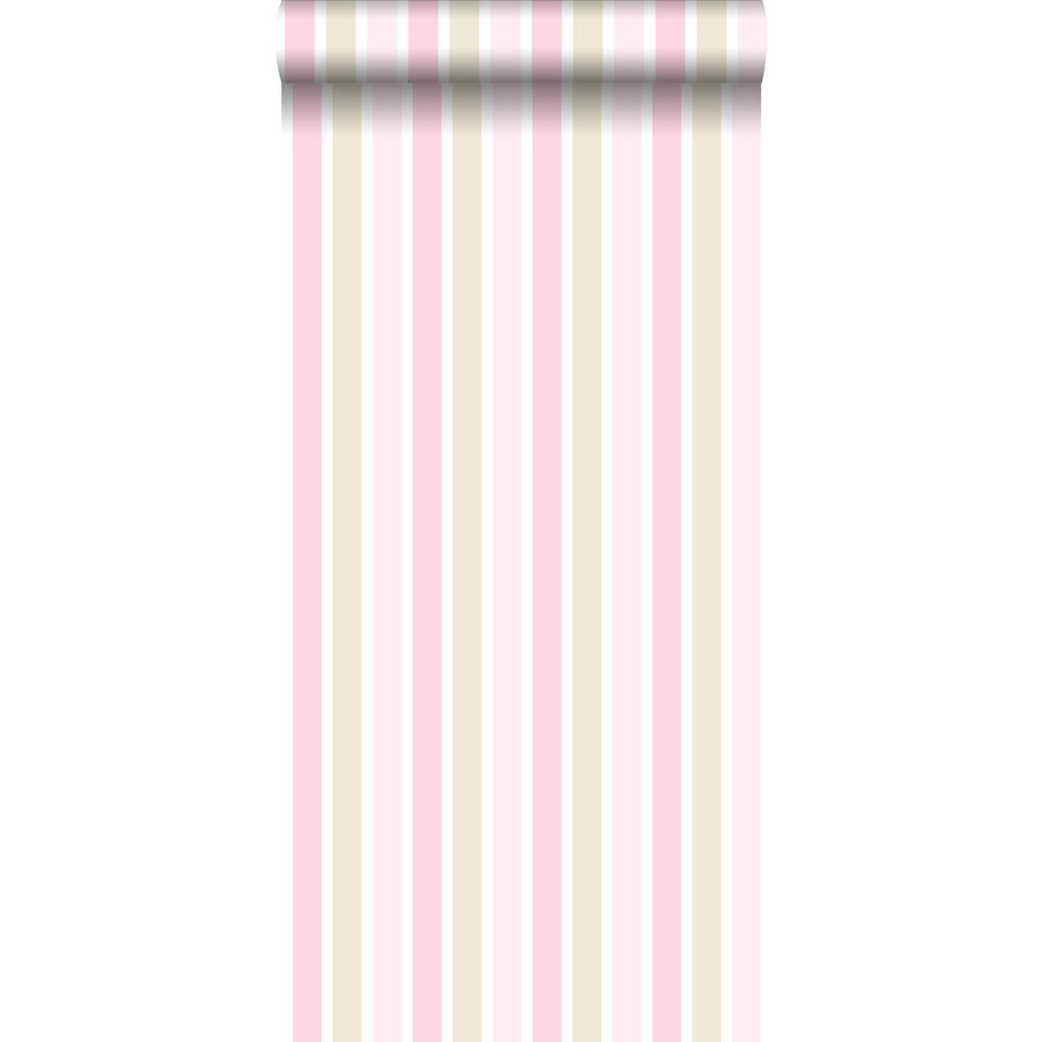 ESTAhome behang - verticale strepen - roze, beige, wit - 53cm x 10,05m product