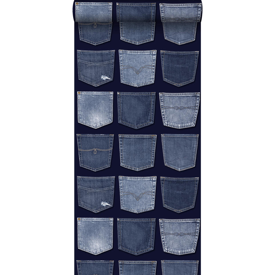 ESTAhome behang - spijkerbroeken zakken - blauw - 53 cm x 10,05 m product