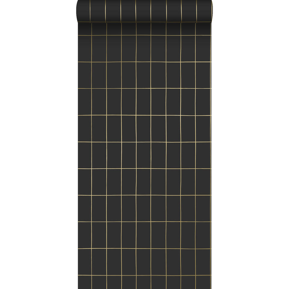 ESTAhome behang - kleine tegeltjes - zwart en goud - 0.53 x 10.05 m product