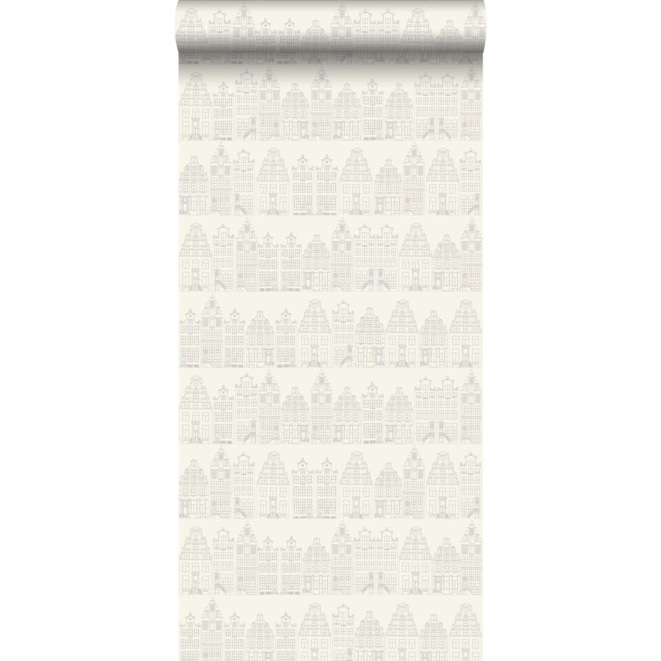 ESTAhome behang - Amsterdamse huizen - zilver - 53 cm x 10,05 m product