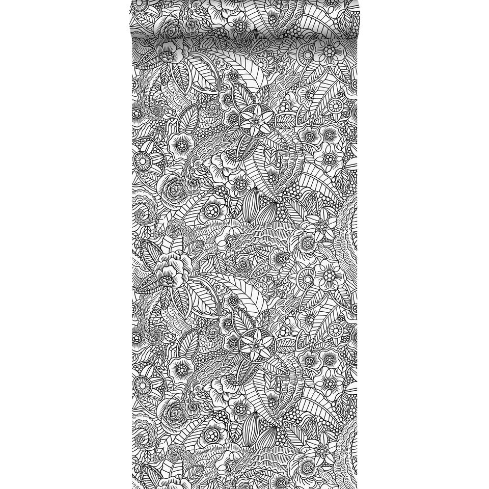 ESTAhome behang - bloemtekeningen - zwart en wit - 53 cm x 10,05 m product
