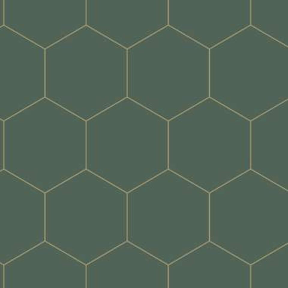 ESTAhome - honingraat-motief - groen goud - 53 cm x 10,05 m Leen Bakker