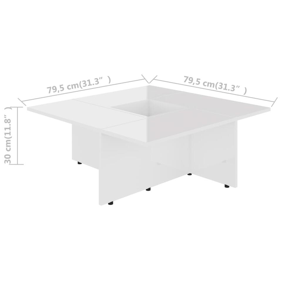 VIDAXL Salontafel 79,5x79,5x30 cm spaanplaat hoogglans wit