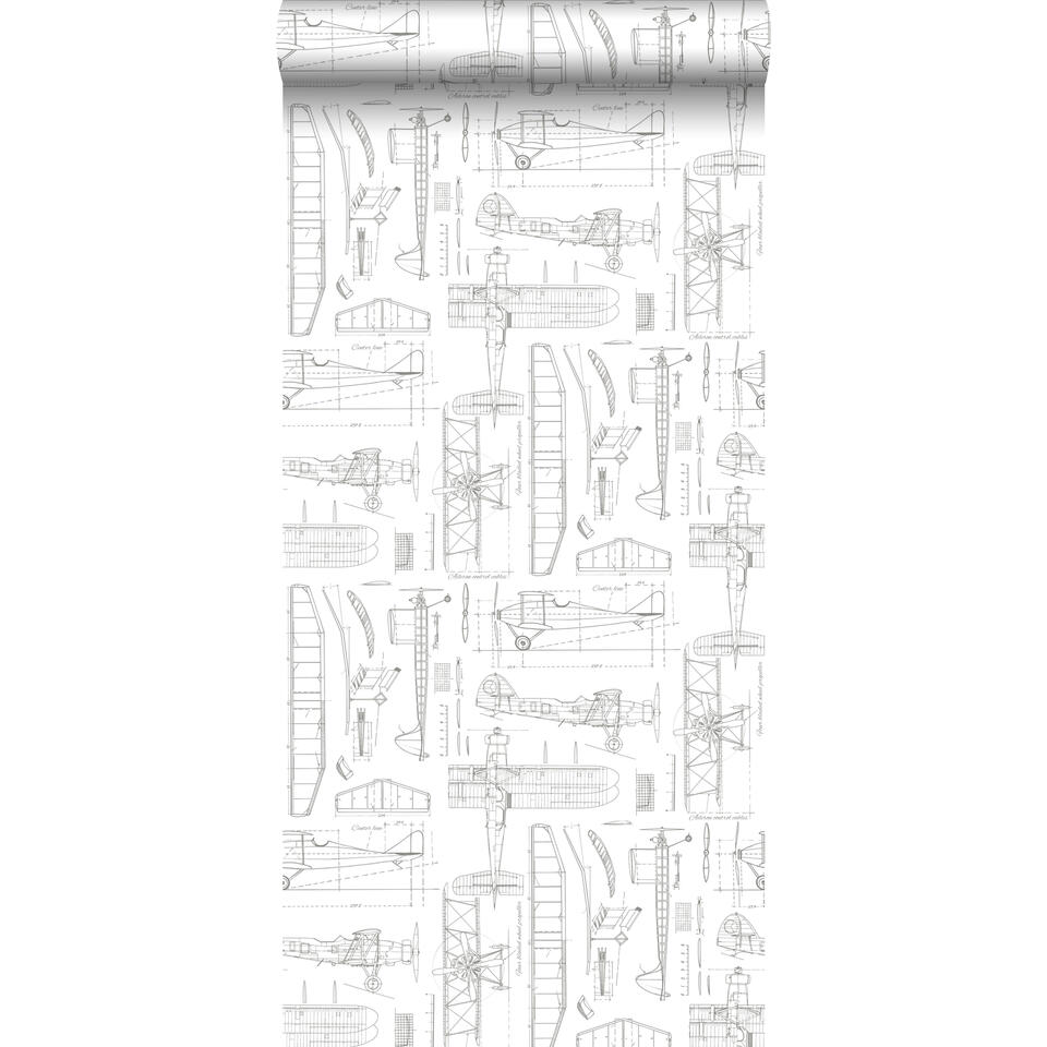 ESTAhome behang - vliegtuigen - wit - 53 cm x 10,05 m product