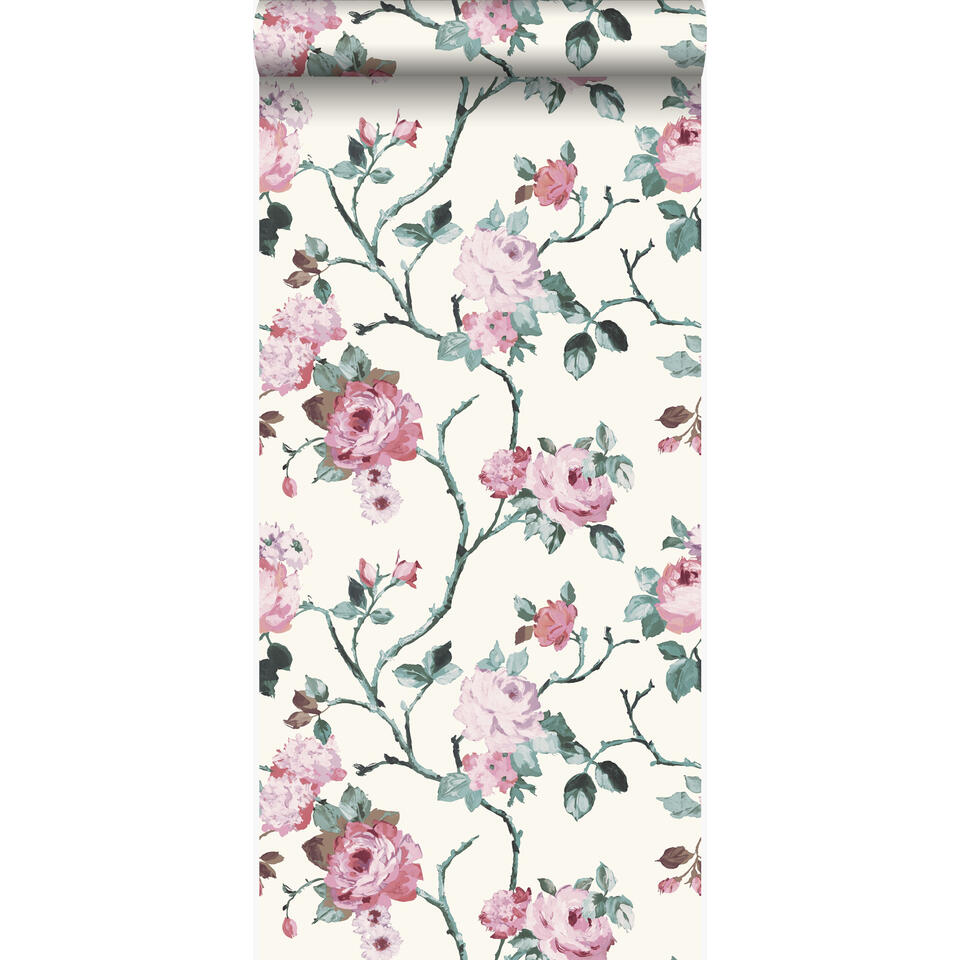 Origin behang - bloemen - wit en licht roze - 53 cm x 10,05 m product