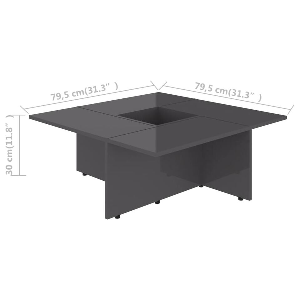 VIDAXL Salontafel 79,5x79,5x30 cm spaanplaat hoogglans grijs