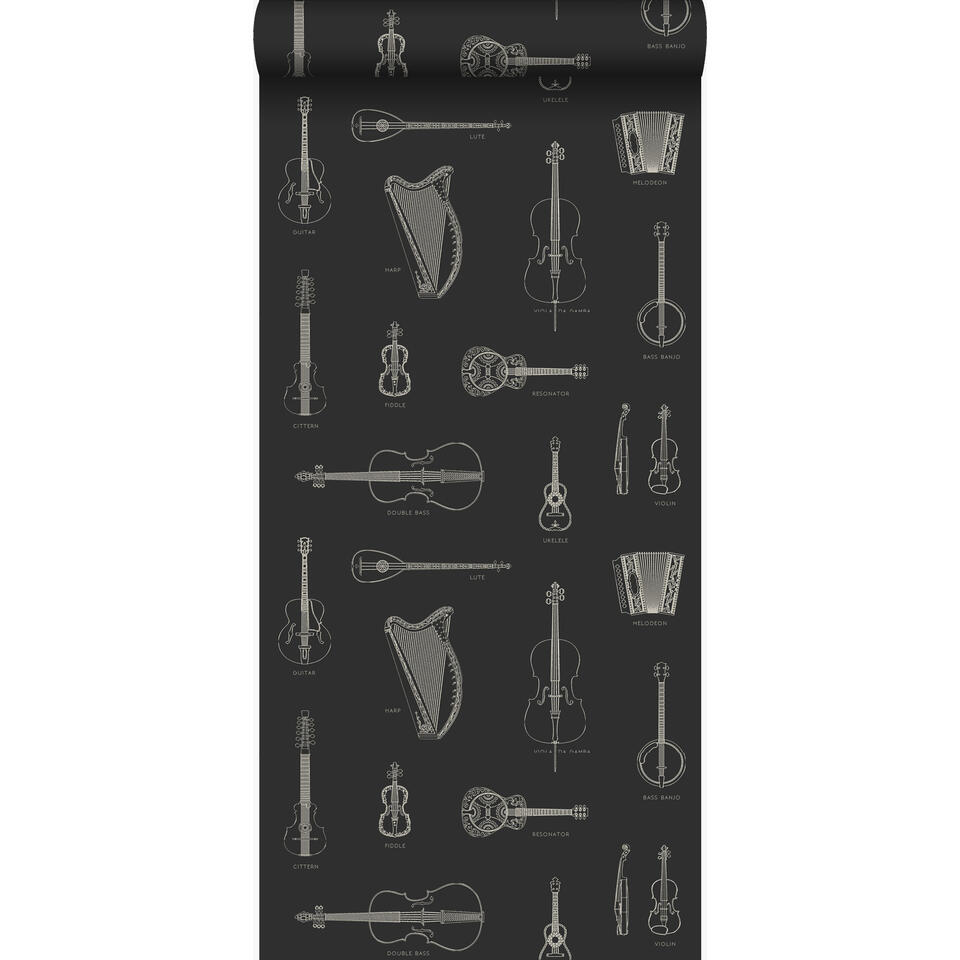 Origin behang - muziekinstrumenten - zwart - 53 cm x 10,05 m product