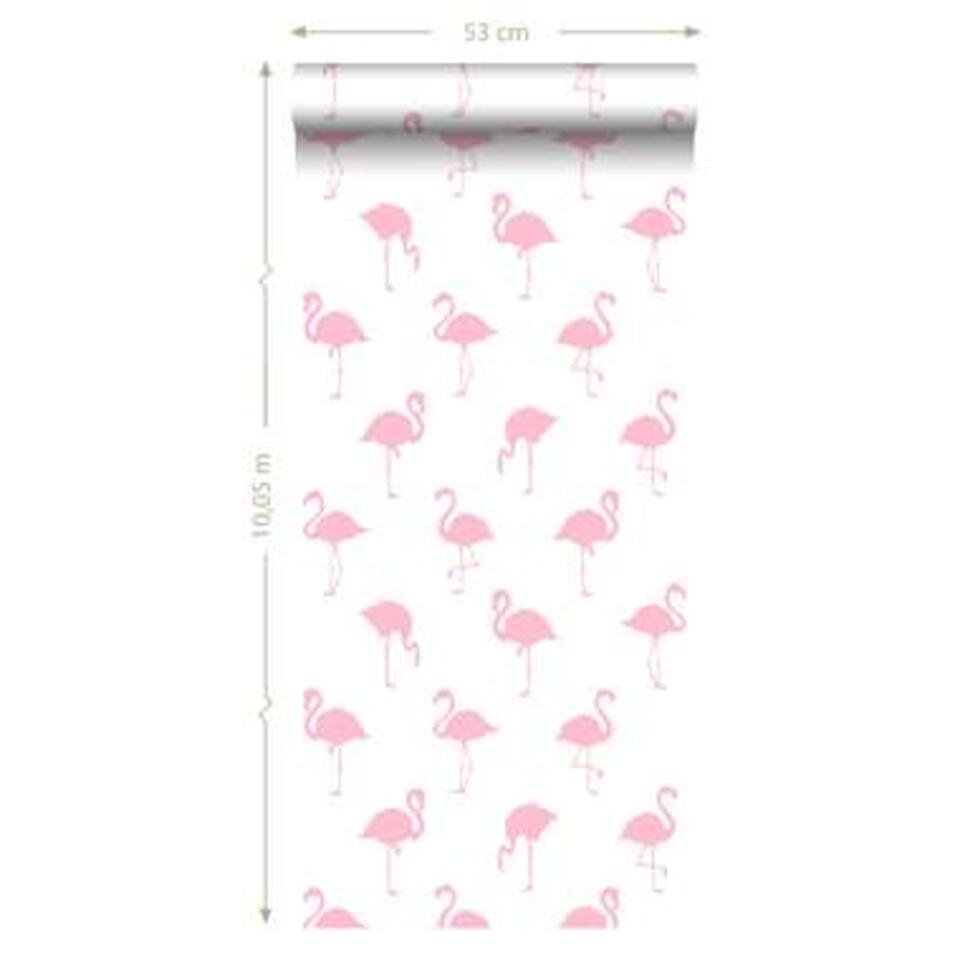 Gewoon doen Terugroepen Bank ESTAhome behang - flamingo's - roze en wit - 0.53 x 10.05 m | Leen Bakker