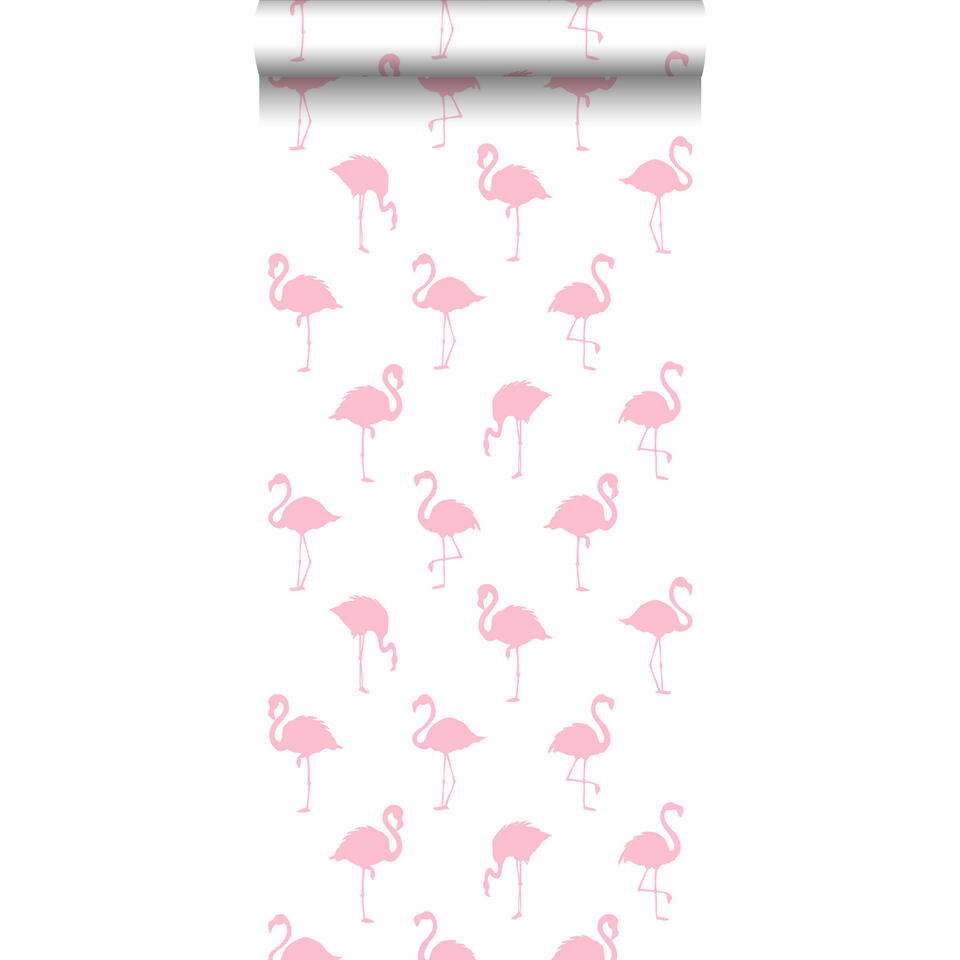 ESTAhome behang - flamingo's - roze en wit - 0.53 x 10.05 m product