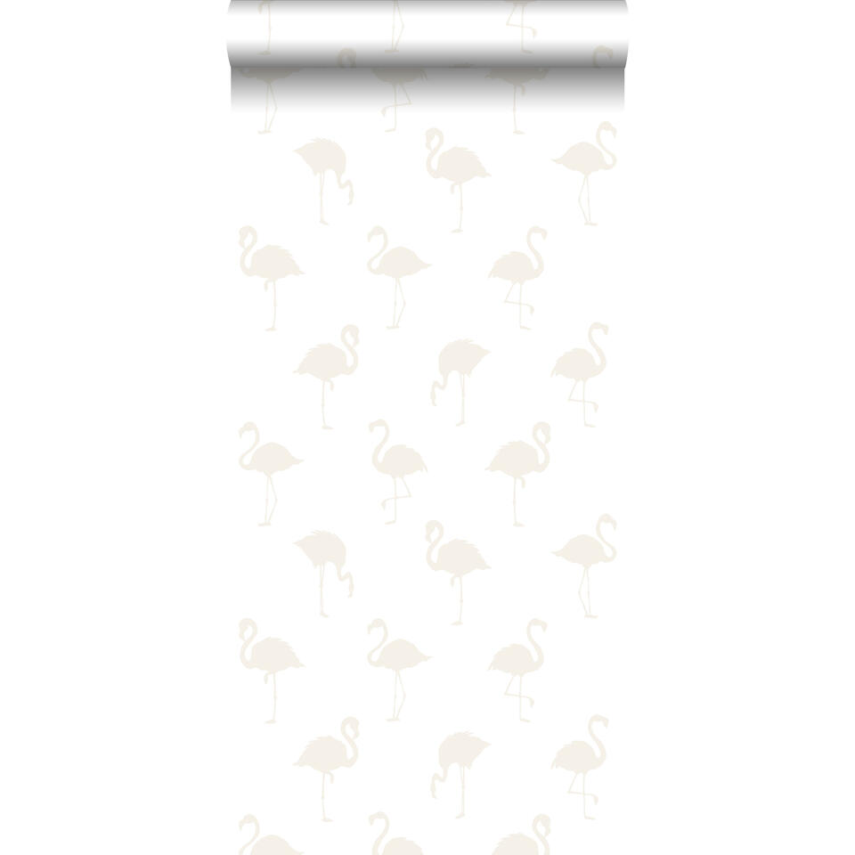 ESTAhome behang - flamingo's - zilver en wit - 53 cm x 10.05 m product