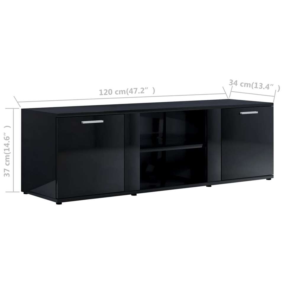 VIDAXL Tv-meubel 120x34x37 cm spaanplaat hoogglans zwart