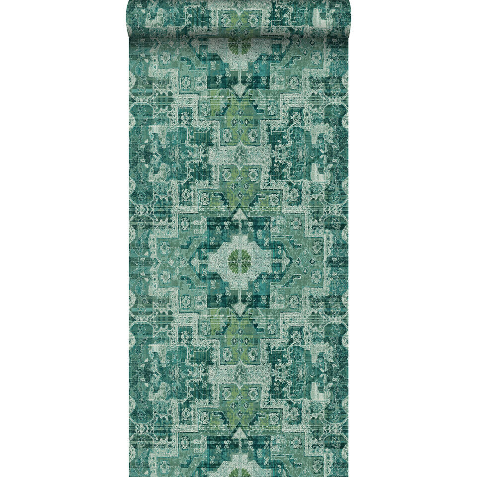 ESTAhome behang - oosters tapijt - smaragdgroen - 53 cm x 10,05 | Leen Bakker