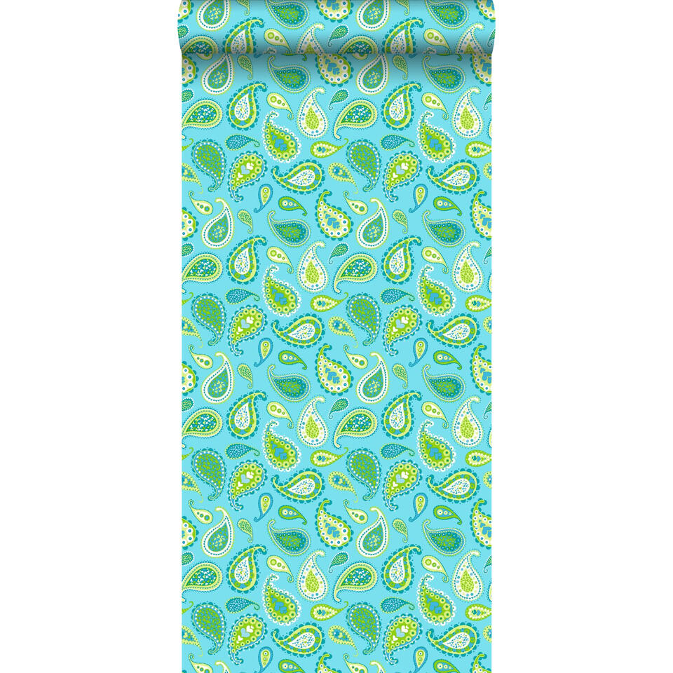 ESTAhome behang - - turquoise en limegroen - 53 cm x 10,05 m | Leen Bakker