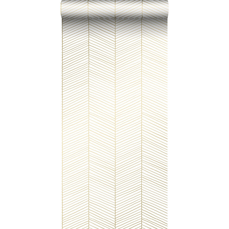 ESTAhome behang - visgraat-motief - wit en goud - 0.53 x 10.05 m product