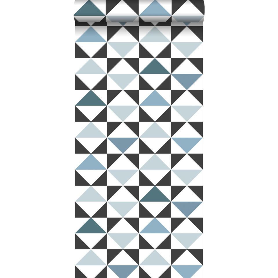 ESTAhome behang - driehoeken - wit, zwart, blauw - 53 cm x 10,05 m product