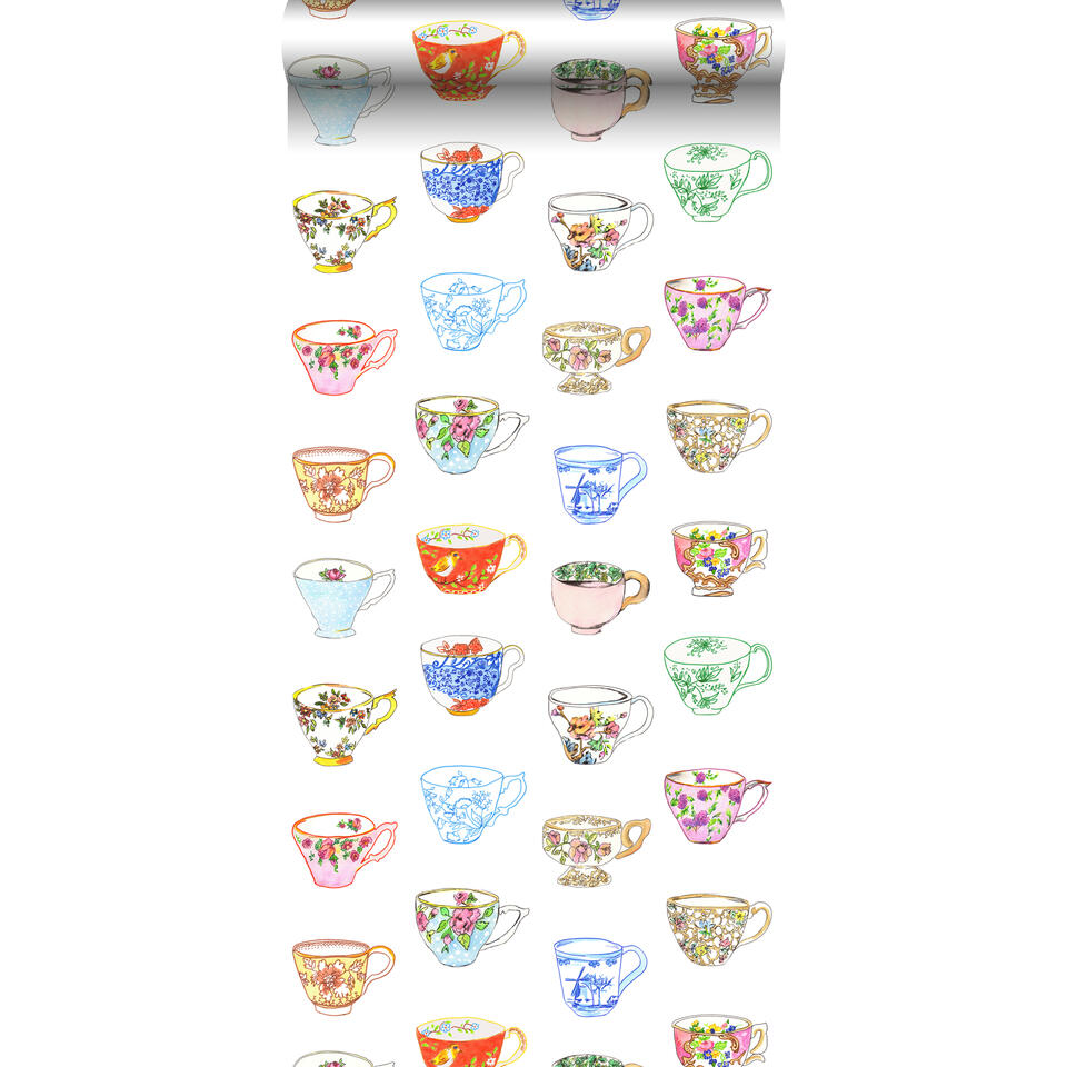 ESTAhome behang XXL - painted teacups - meerkleurig - 46,5 cm x 8,37 m product