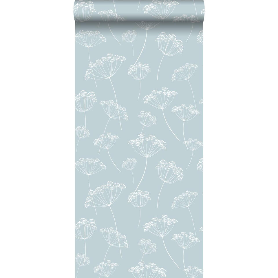 ESTAhome behang - schermbloemen - lichtblauw en wit - 0.53 x 10.05 m product