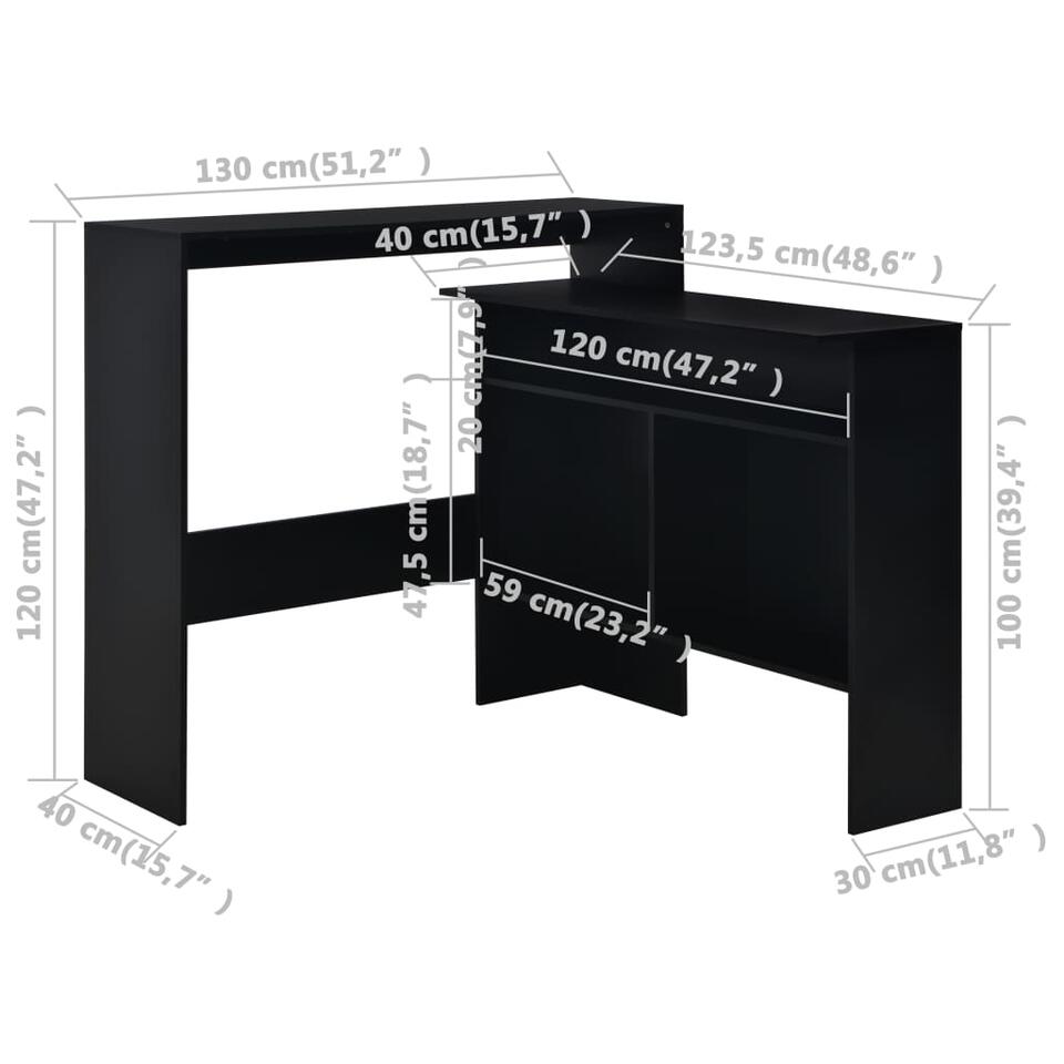 VIDAXL Bartafel met 2 tafelbladen 130x40x120 cm zwart