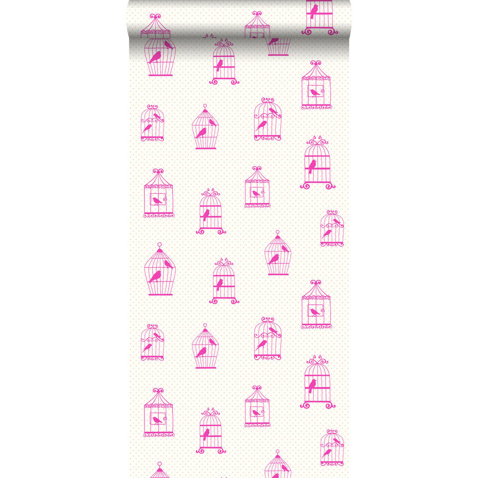 ESTAhome behang - getekende vogelkooitjes - roze - 53 cm x 10,05 m product