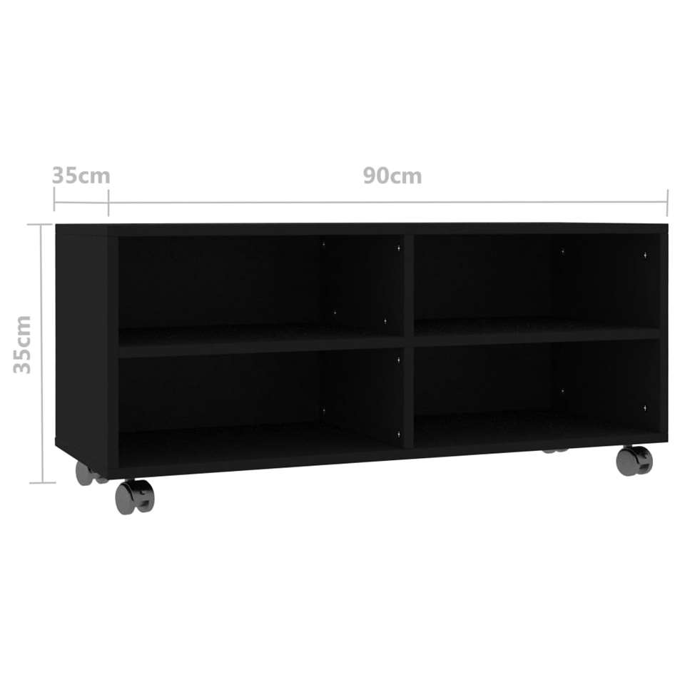 VIDAXL Tv-meubel met wieltjes 90x35x35 cm spaanplaat zwart