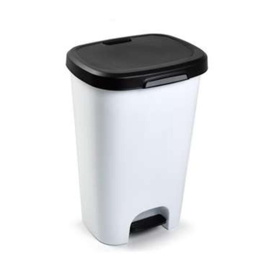 klok reservering Aanval Forte Plastics Pedaalemmer - wit - vuilnisbak met deksel zwart - 50 l |  Leen Bakker