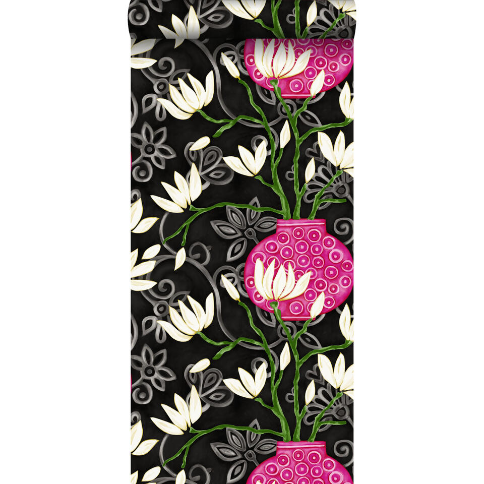 Origin behang - magnolia - zwart en roze - 53 cm x 10,05 m product