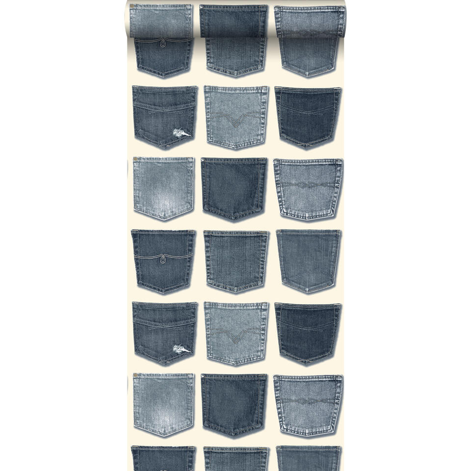 ESTAhome behang - spijkerbroeken zakken - lichtblauw - 53 cm x 10,05 m product