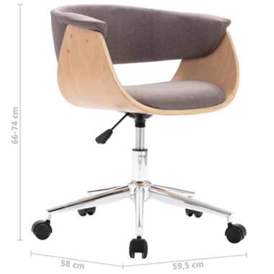 VIDAXL Kantoorstoel - draaibaar - gebogen hout en stof - taupe
