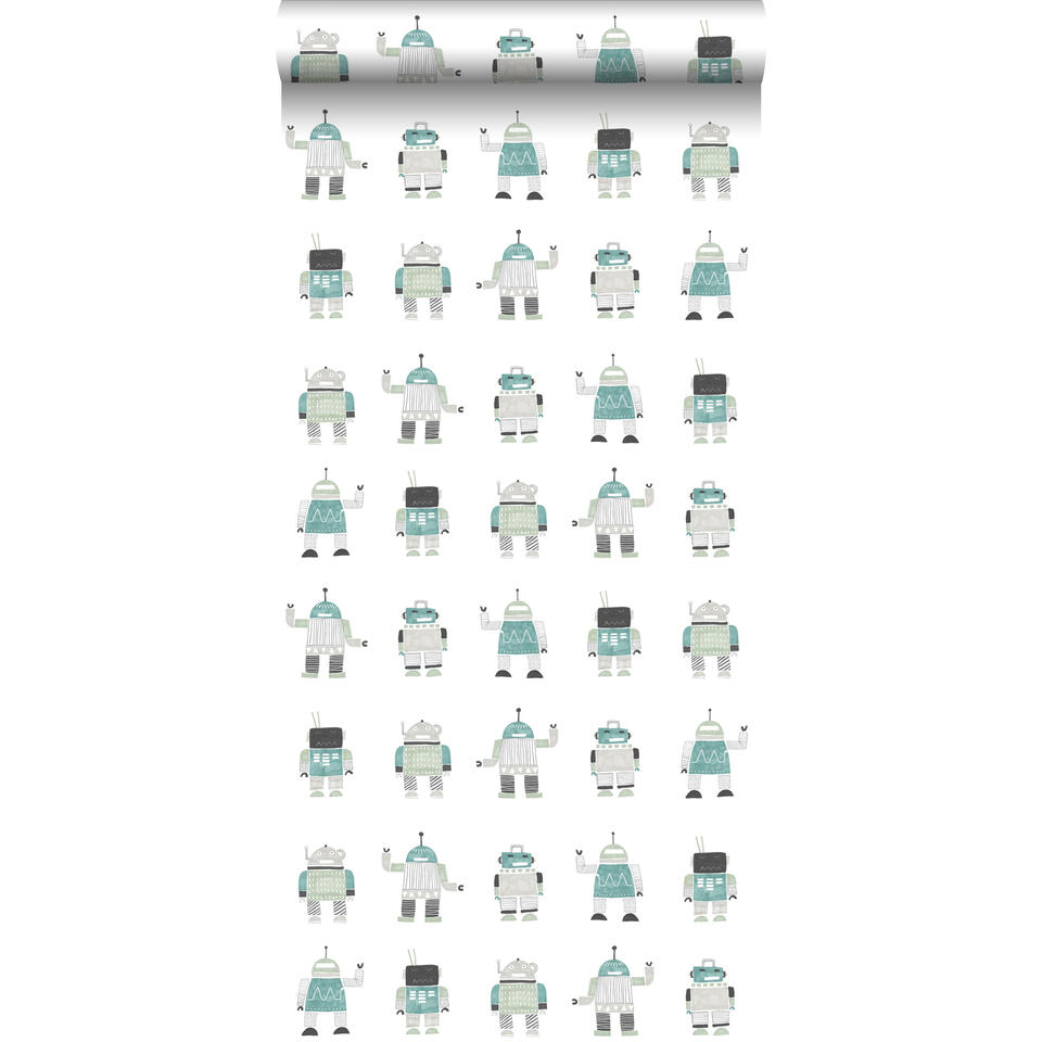 ESTAhome behang - robots - mintgroen en blauw - 53 cm x 10,05 m product