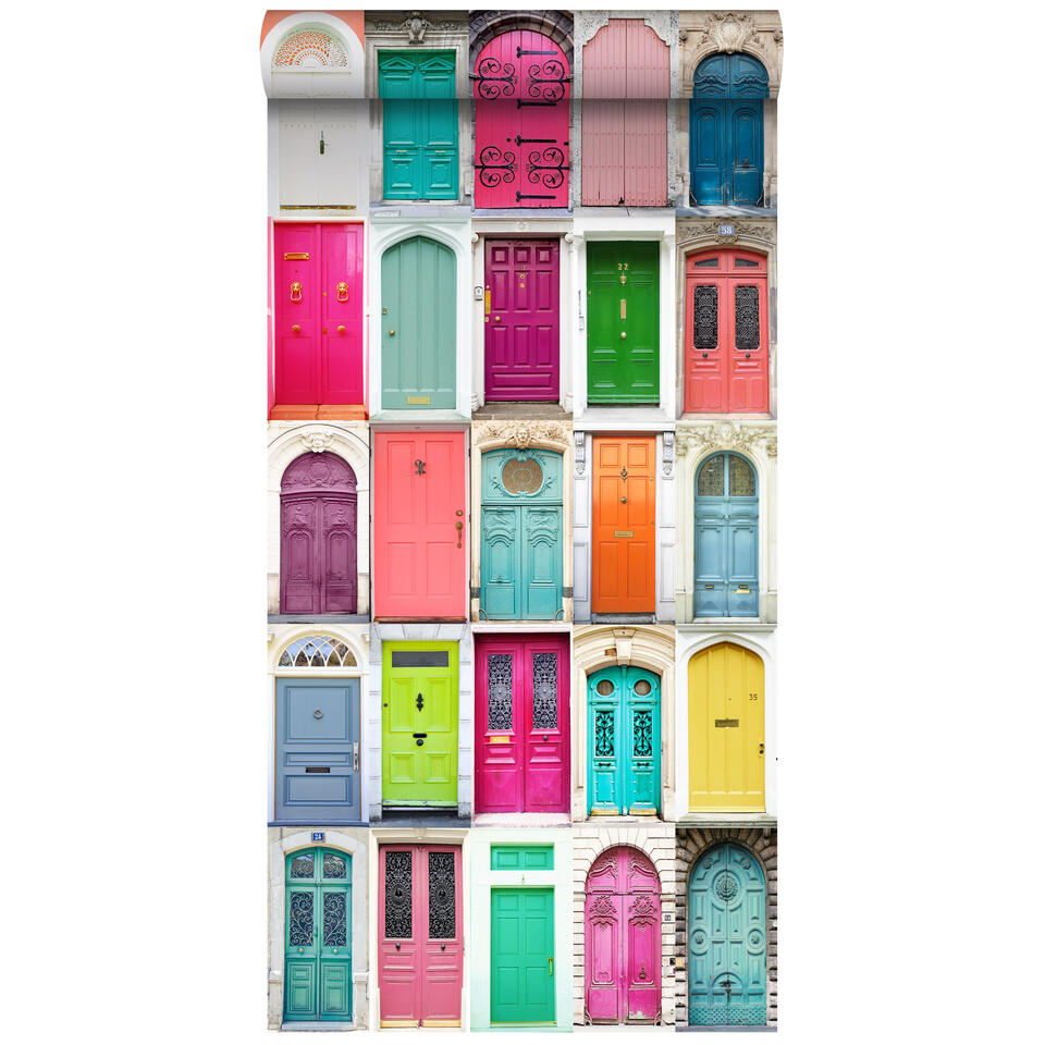 suiker martelen hobby ESTAhome behang XXL - gekleurde deuren - 46,5 cm x 8,37 m | Leen Bakker