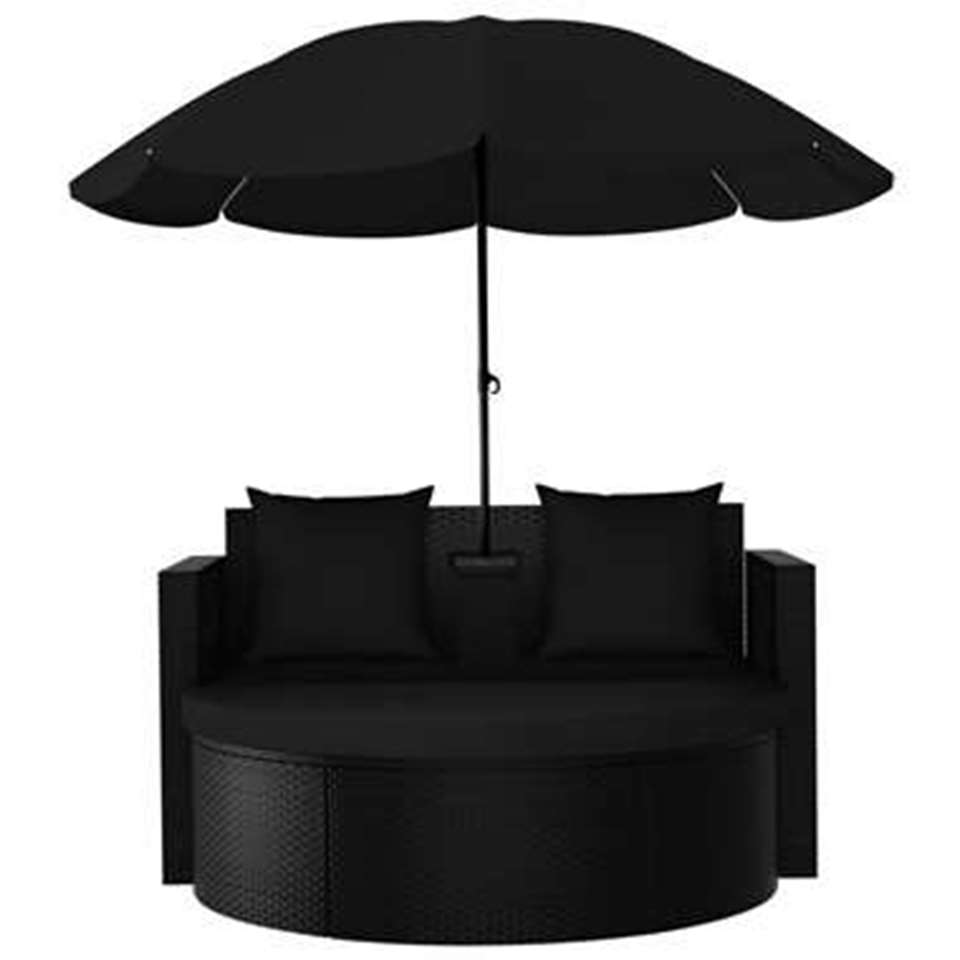 VIDAXL Tuinbed met parasol poly rattan zwart