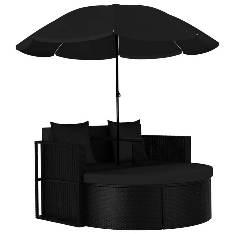 VIDAXL Tuinbed met parasol poly rattan zwart