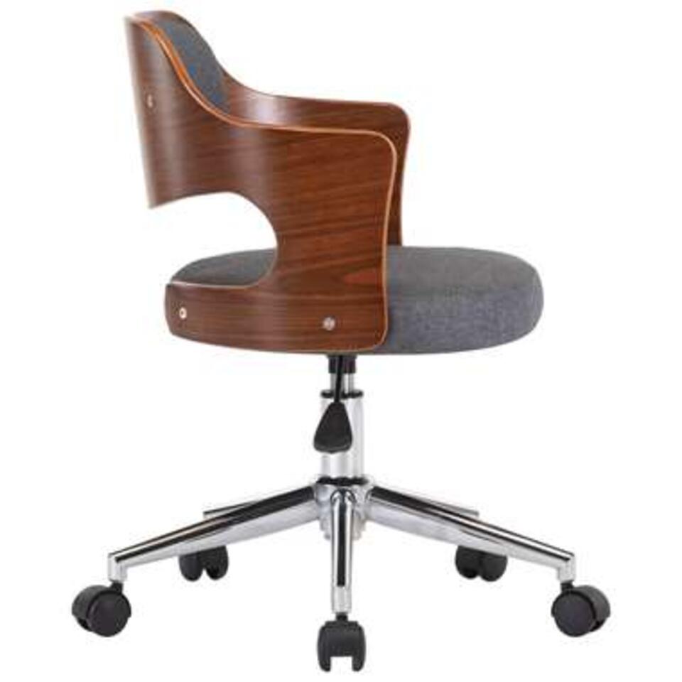 VIDAXL Kantoorstoel - draaibaar - gebogen hout en stof - grijs
